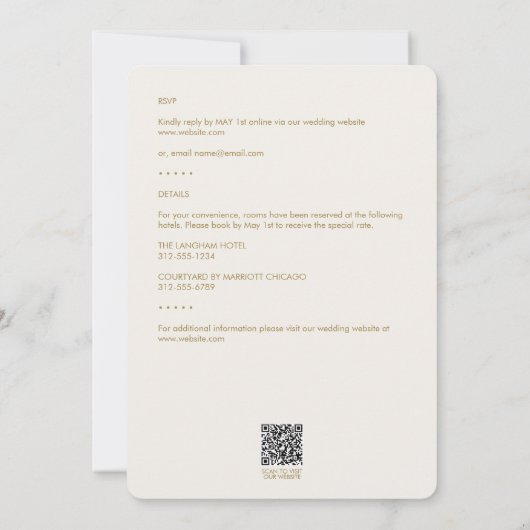 Minimale gouden blad omlijning All-in-One Trouwfee Kaart (Achterkant)