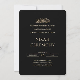 Minimale gouden formele script Zwarte Nikah-ceremo Kaart