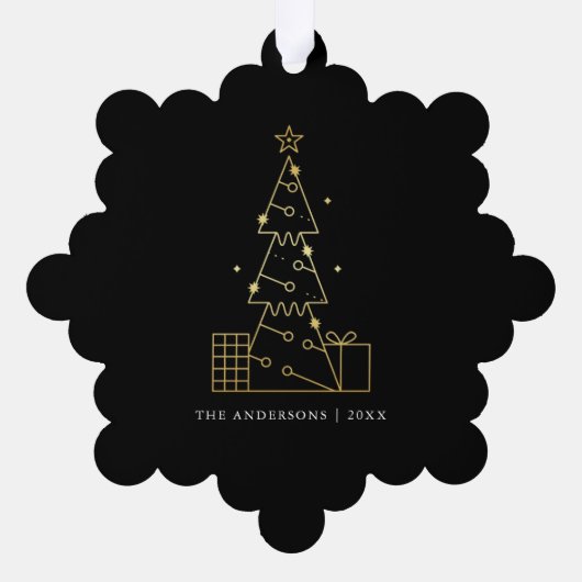 Minimale Gouden Kerstboom Modern Zwart Ornament Kaart (Achterkant)