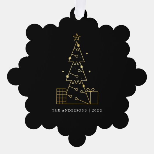 Minimale Gouden Kerstboom Modern Zwart Ornament Kaart (Voorkant)