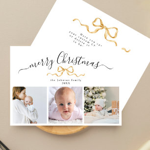 Minimale gouden lint drie foto kerstgroet feestdagenkaart