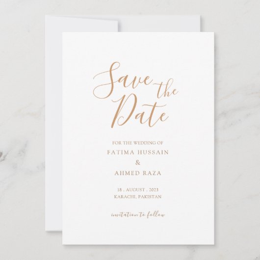 Minimale gouden moslim bewaar de datumaankondiging save the date (Voorkant)