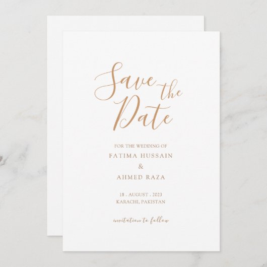 Minimale gouden moslim bewaar de datumaankondiging save the date (Voorkant / Achterkant)