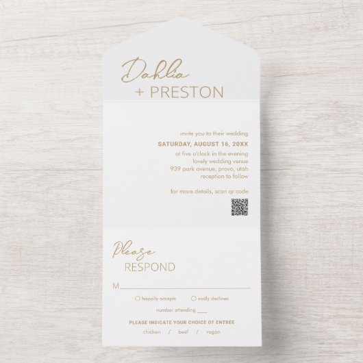 Minimale Gouden QR Code Moderne bruiloft All In One Uitnodiging (Binnen)