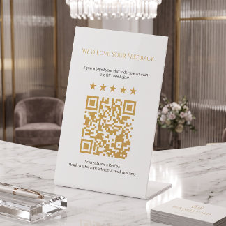 Minimale Gouden QR-code Review klein bedrijf Bord Reclamebord Met Voetstuk