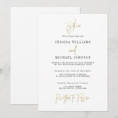 Minimale gouden typografie bruiloft uitnodiging (Voorkant / Achterkant)