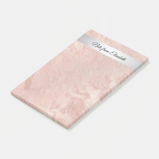 Minimale goudmarmermantel met roos post-it® notes (Schuin)
