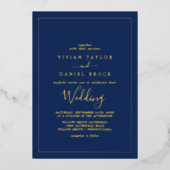 Minimale goudolie | Navy Blue Wedding Folie Uitnodiging (Voorkant)