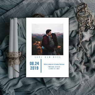 Minimale grafische foto Opslaan datum Blauw Save The Date