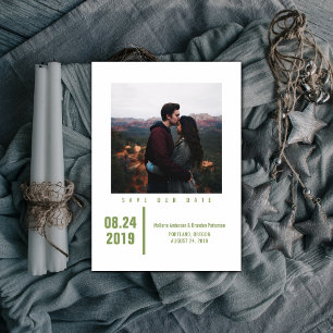 Minimale grafische foto Opslaan datum   Olijfgroen Save The Date