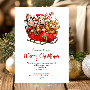 Minimale Grappige Koeien Aquarel Kerst Groet C Feestdagenkaart