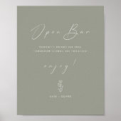 Minimale Grappige Sage Groene Bruiloft Open Bar Te Poster (Voorkant)