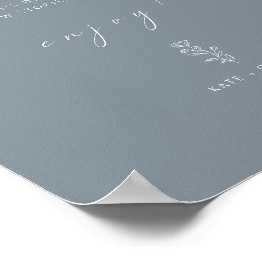 Minimale Grappige Stoffige Blauwe Bruiloft Open Ba Poster (Hoek)