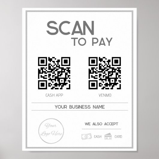Minimale grijze 2 QR-codes zakelijke scan te betal Poster (Voorkant)