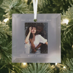 Minimale grijze moderne Foto van Merry en Marrie Glas Ornament
