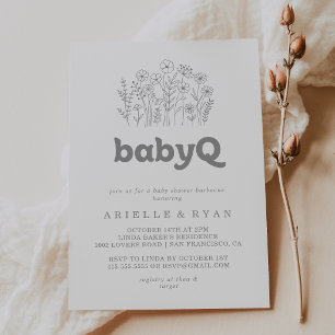 Minimale grijze wilde bloem BabyQ baby shower barb Kaart