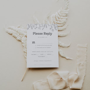 Minimale grijze wilde bloem huwelijksmenu keuze RS RSVP Kaartje