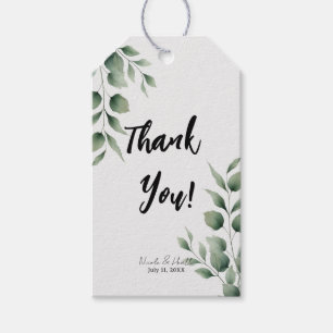 Minimale groene bladeren moderne witte trouw cadeaulabel