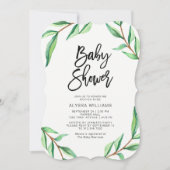 Minimale groene bladeren op wit Baby shower Kaart (Voorkant)