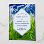 Minimale groene blauwe hemel Abstracte bruiloft Folie Uitnodiging (Voorkant)