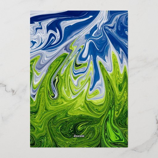 Minimale groene blauwe hemel Abstracte bruiloft Folie Uitnodiging (Achterkant)