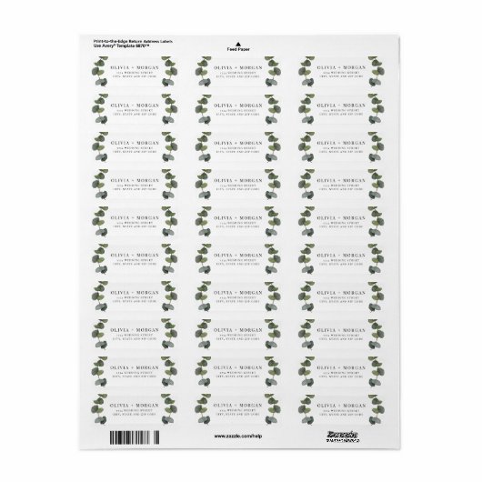Minimale groene Eucalyptus Botanical Wedding Etiket (Full Sheet)