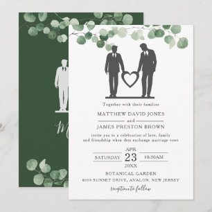 Minimale groene Eucalyptus Gay Wedding Grooms Kaart