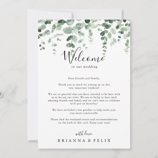 Minimale groene Eucalyptus Weddenschap Welkomstbri (Voorkant)