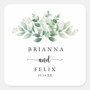 Minimale groene Eucalyptus Wedding Envelope-zegels Vierkante Sticker