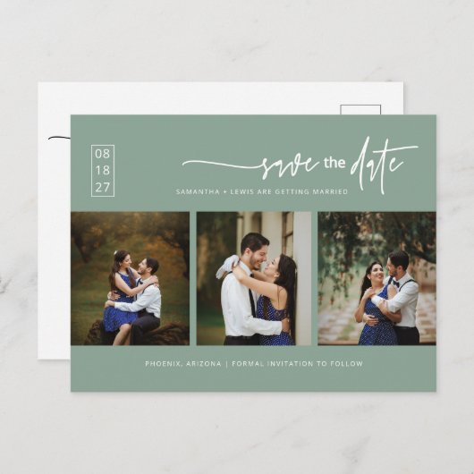 Minimale groene foto-QR-code met foto's opslaan Da Briefkaart (Voorkant / Achterkant)