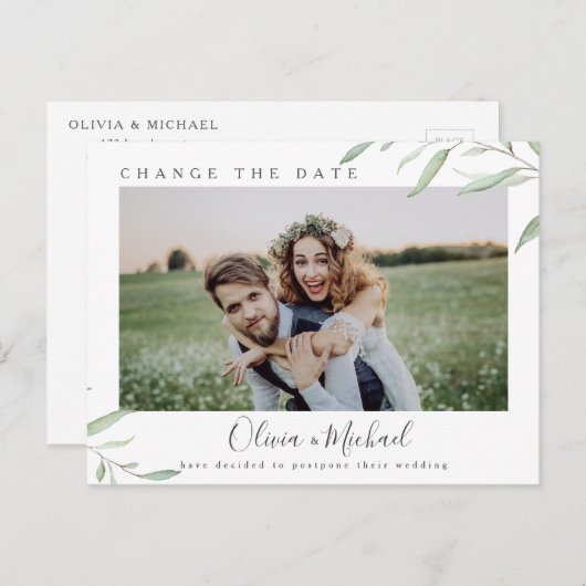Minimale groene foto verandert de datum Uitgesteld Briefkaart (Voorkant / Achterkant)