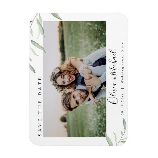 Minimale groene fotobruiloft met behoud van datum magneet (Verticaal)