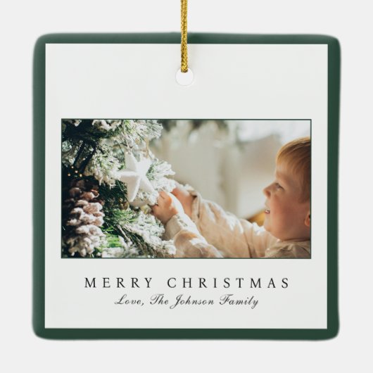 Minimale groene grens foto Elegant Kerstmis Keramisch Ornament (Achterkant)