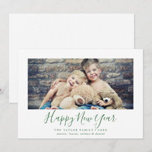 Minimale groene Happy New Year Landscape Foto Feestdagenkaart