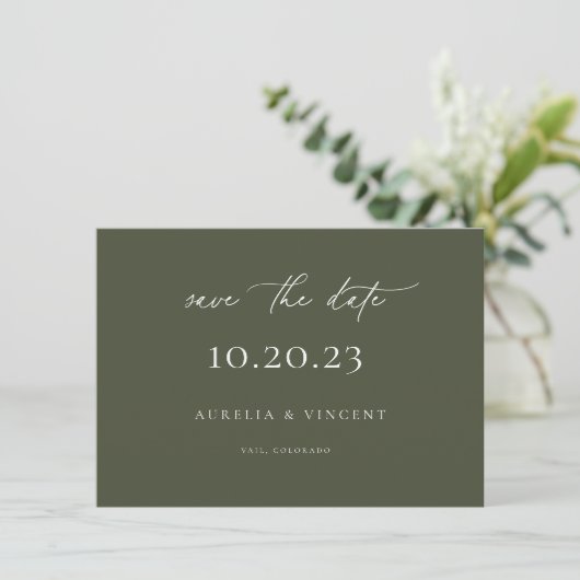 Minimale groene Olijfverbinding bespaart de datum Save The Date (Staand voorkant)