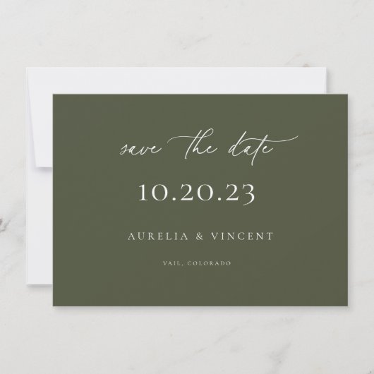 Minimale groene Olijfverbinding bespaart de datum Save The Date (Voorkant)
