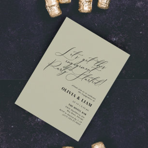Minimale Groene Sage Calligraphy Engagement Party Kaart