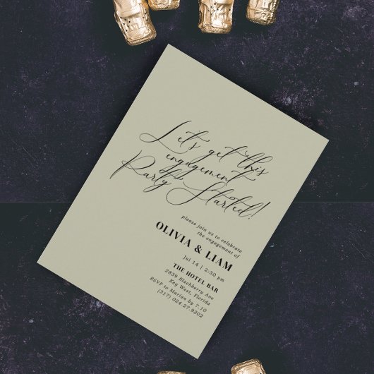 Minimale Groene Sage Calligraphy Engagement Party Kaart