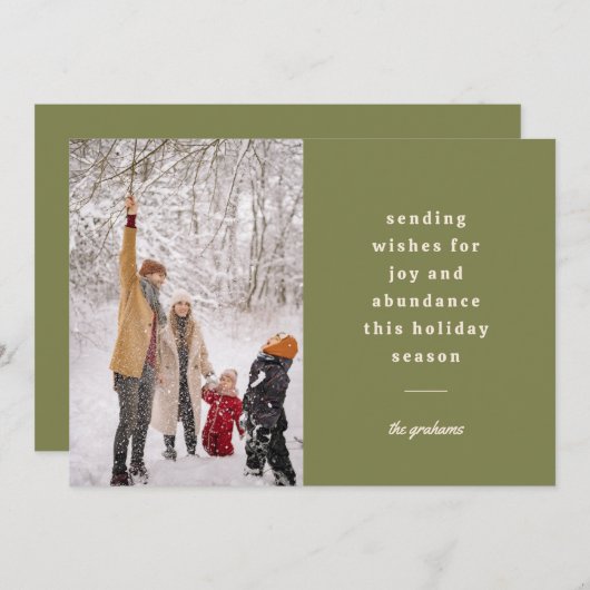 Minimale groene typografische verzendwensen feestdagenkaart (Voorkant / Achterkant)