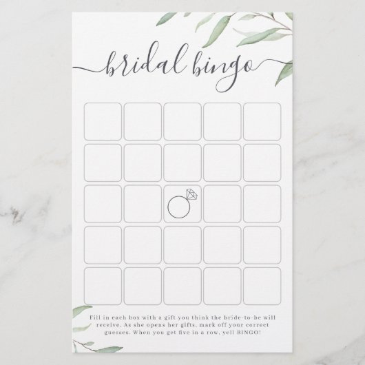 Minimale groene vrijgezellenfeest bingo (Voorkant)