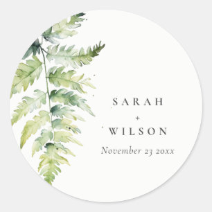 Minimale Groene Waterverf Fern Foliage Wedding Ronde Sticker
