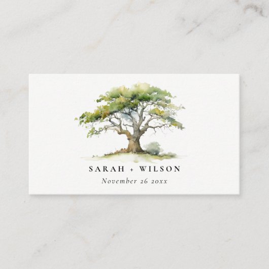 Minimale Groene Waterverf Oak Tree Wedding Website Informatiekaartje (Voorkant)