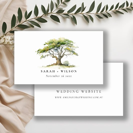 Minimale Groene Waterverf Oak Tree Wedding Website Informatiekaartje
