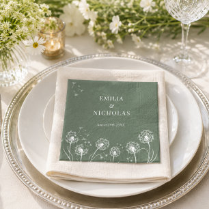 Minimale groene wilde bloemen bruiloft servet