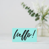 Minimale Hallo in handschrift Script Black op Aqua Visitekaartje (Staand voorkant)