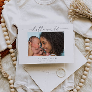 Minimale 'Hallo Wereld' Baby Foto Aankondigingskaa Kaart