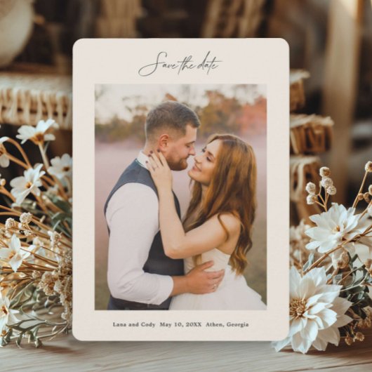 Minimale Hand Geletterde Fotobruiloft Save The Date