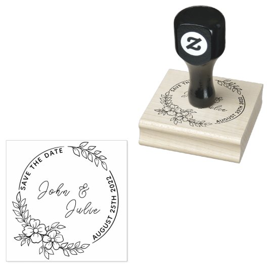 Minimale Hand getrokken bloemenbruiloft Save the D Rubberstempel (Gestempeld)