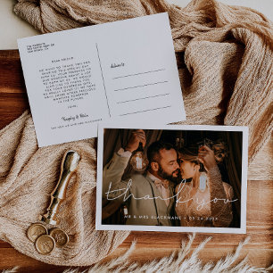 Minimale handgeschreven bruiloft Dank u foto Briefkaart