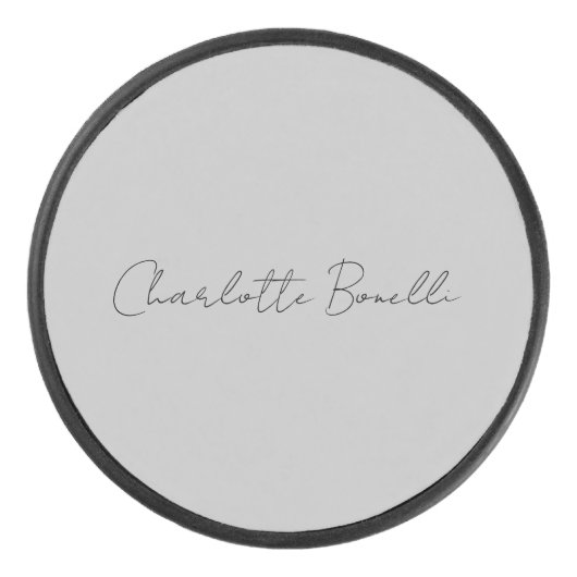 Minimale handgeschreven scriptnaam grijs hockey puck (Voorkant)